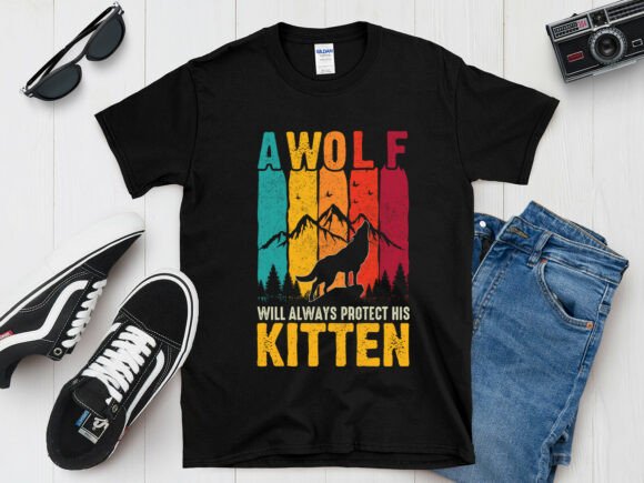 A Wolf Will Protect His Kitten Graphics for T-Shirt Designs