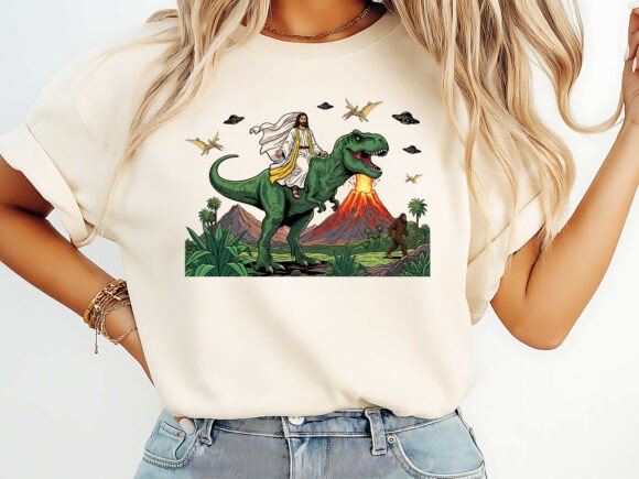 Jesus Riding Dinosaur Funny T-Shirt Graphics
