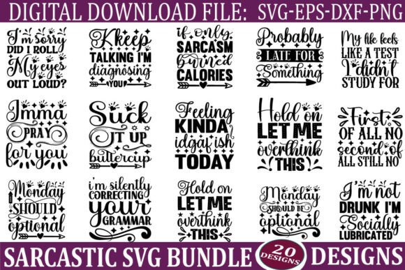 Sarcastic SVG Bundle Funny Quotes for Graphics and Crafts